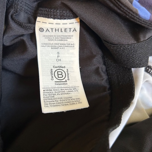 Athleta Conscious Blue Camo Crop Swim Athletic Top Women's Size Small - Picture 5 of 5